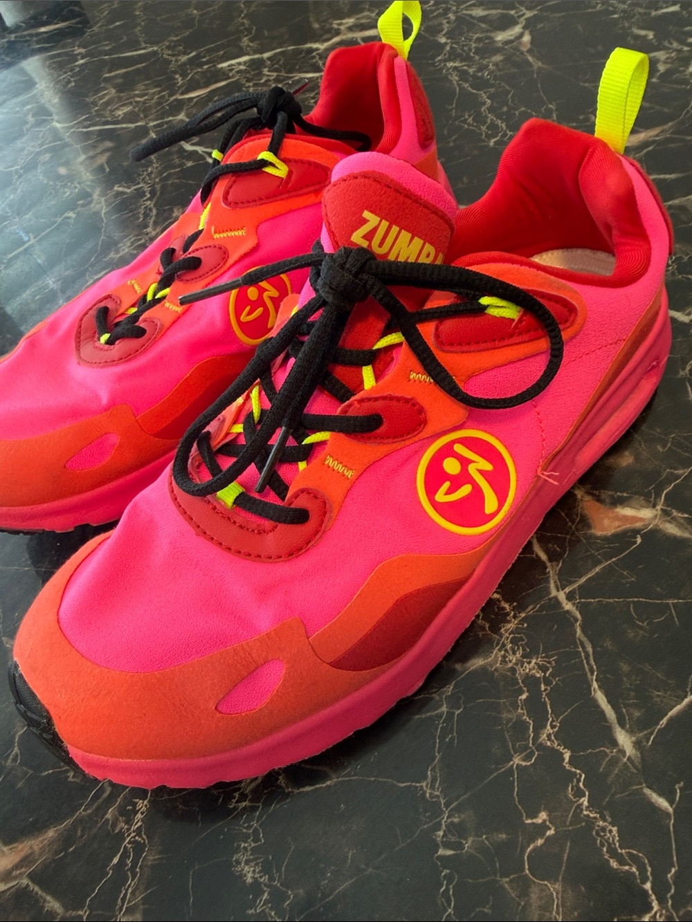 Zumba Fitness Neon Pink & Red Dance Sneakers with Yellow Accents